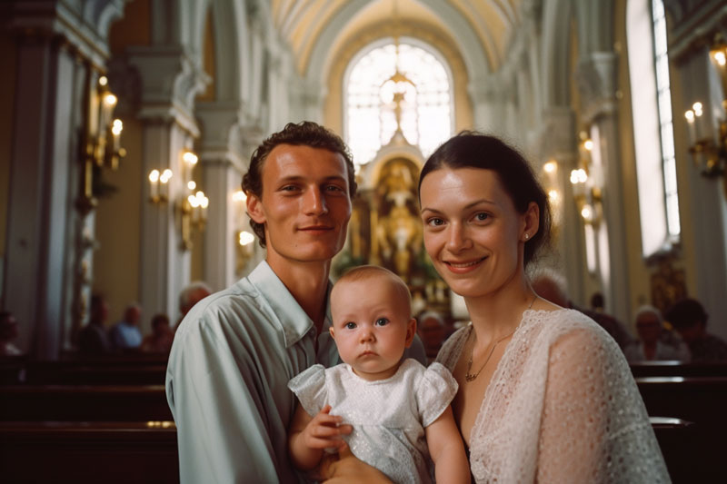 Glücke Familie bei der Taufe