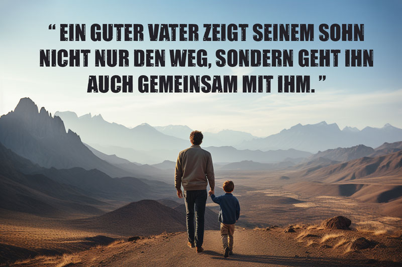 Vater und Sohn Sprüche: Ein guter Vater zeigt seinem Sohn nicht nur den Weg, sondern geht ihn auch gemeinsam mit ihm.